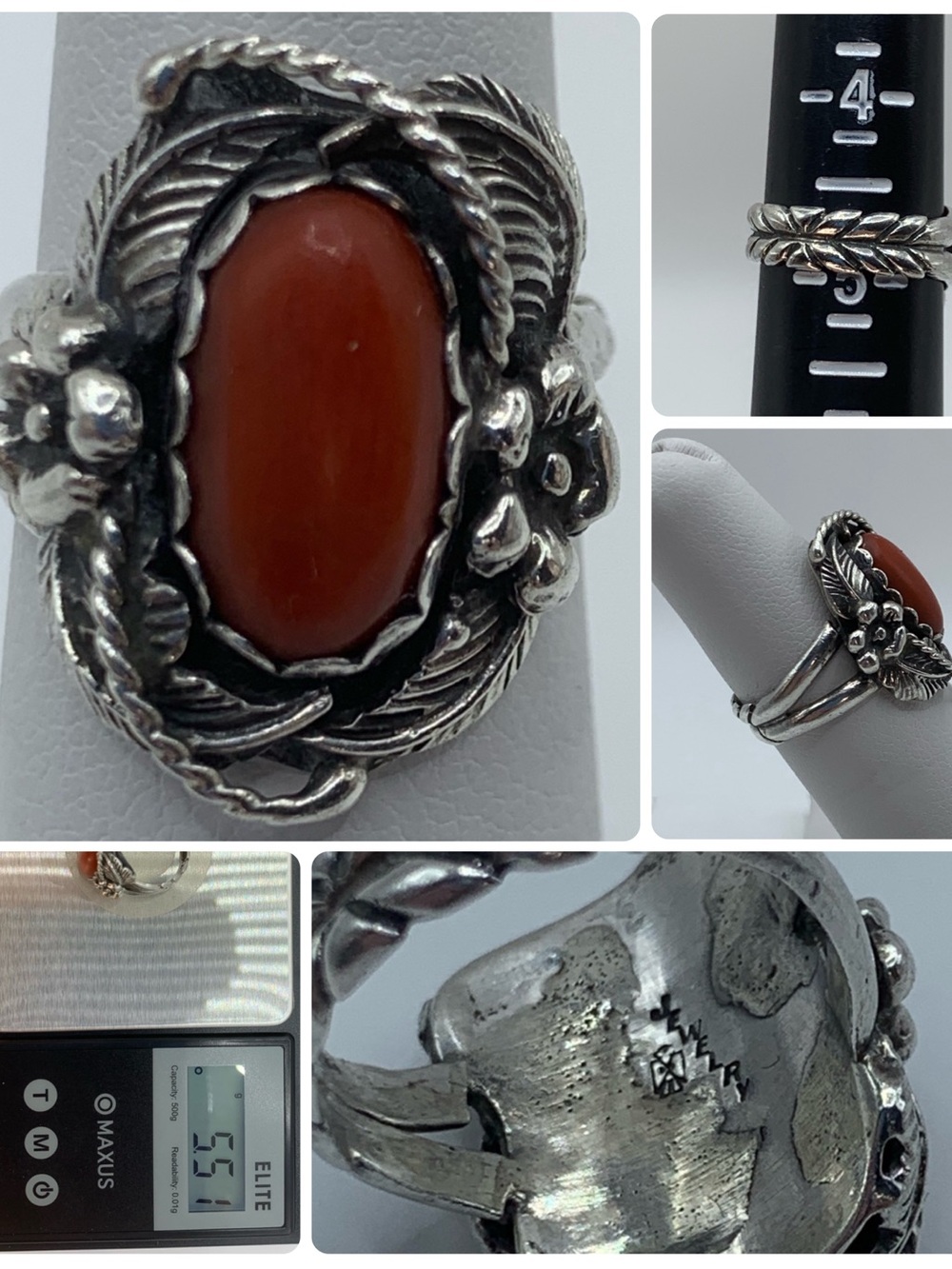 Bell Trading Post Navajo Style Red Coral Silver Ring Sz 4.5 Vintage